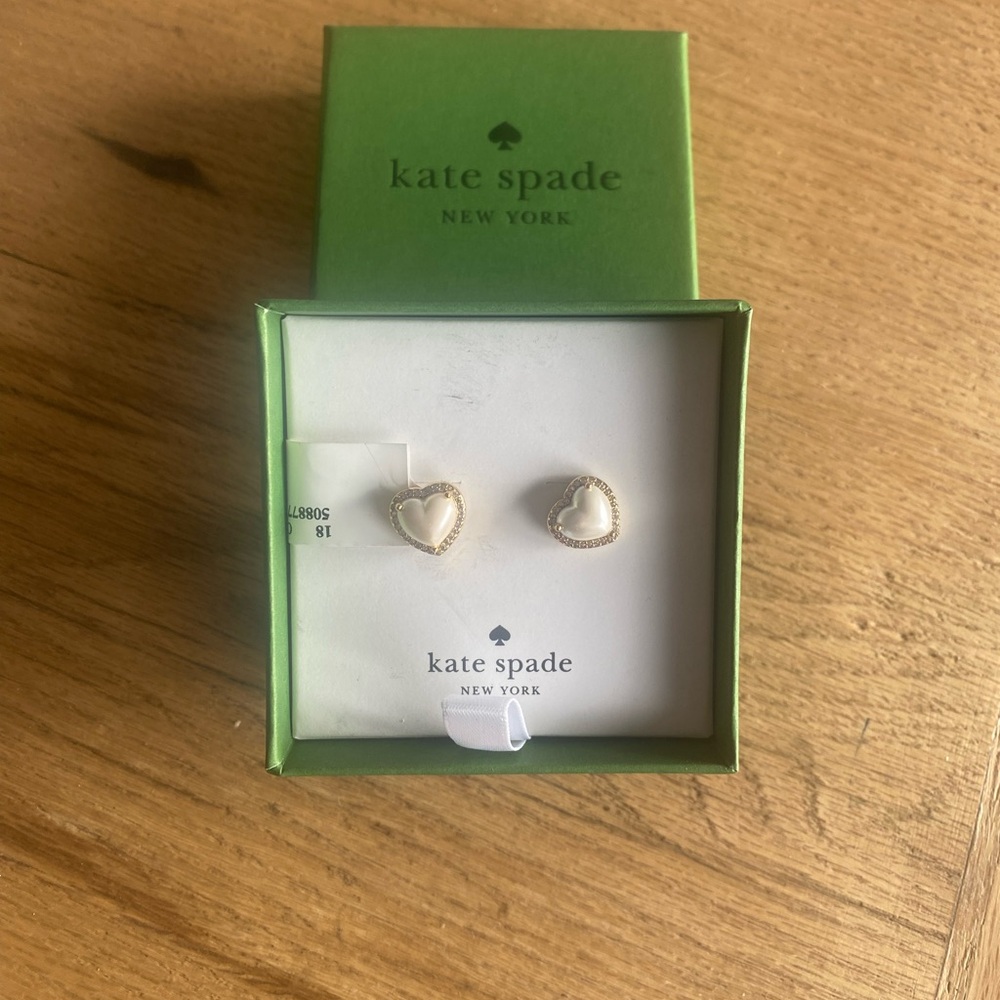 Kate Spade My Love Heart Shaped Pearl Diamond Pierced‎ Earrings Women’s NWT